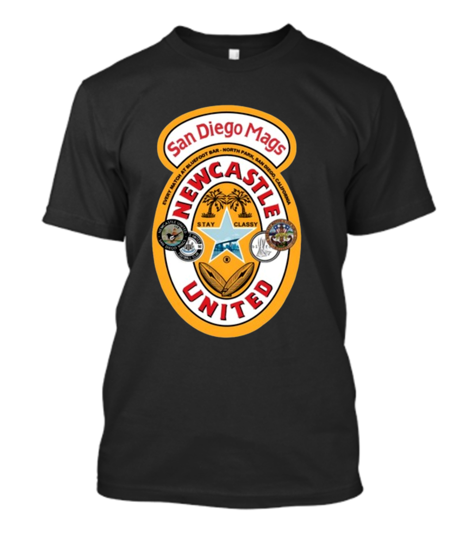 San Diego Mags Newcastle United Stay Classy So Cal Geordie Badge T-Shirt