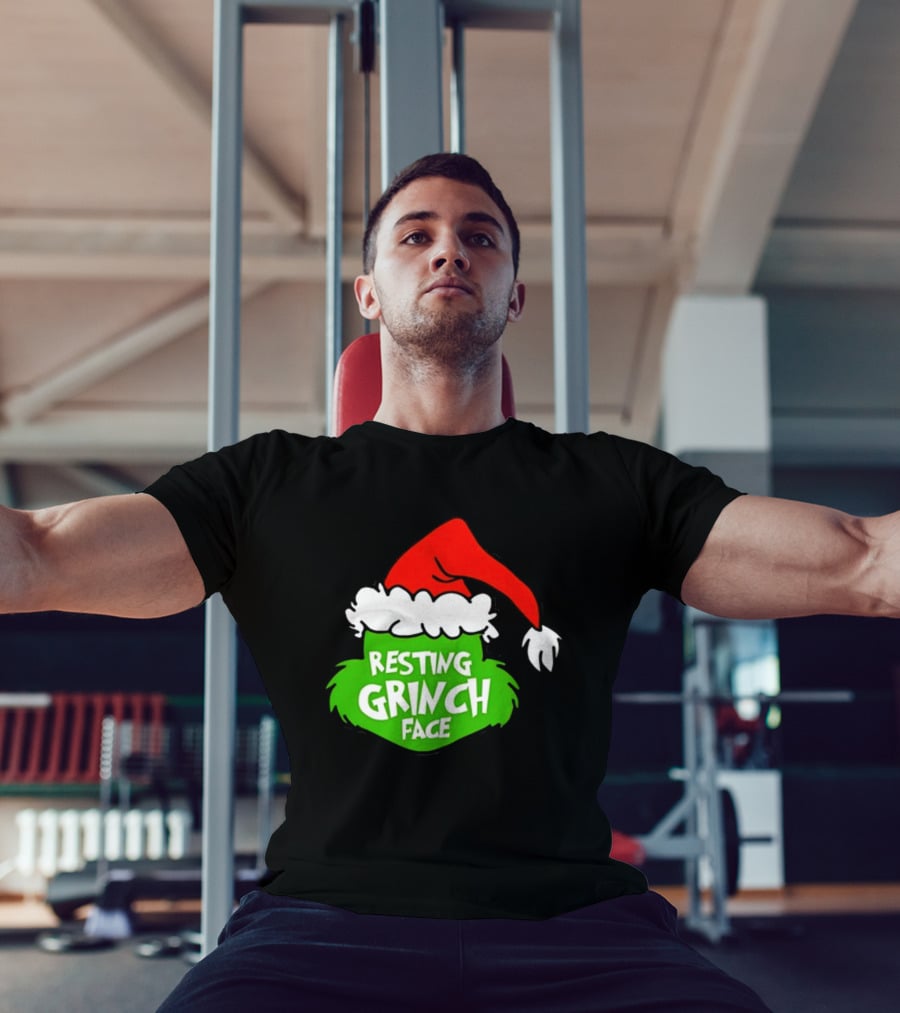 Resting Grinch Face Santa Hat Christmas T-Shirt