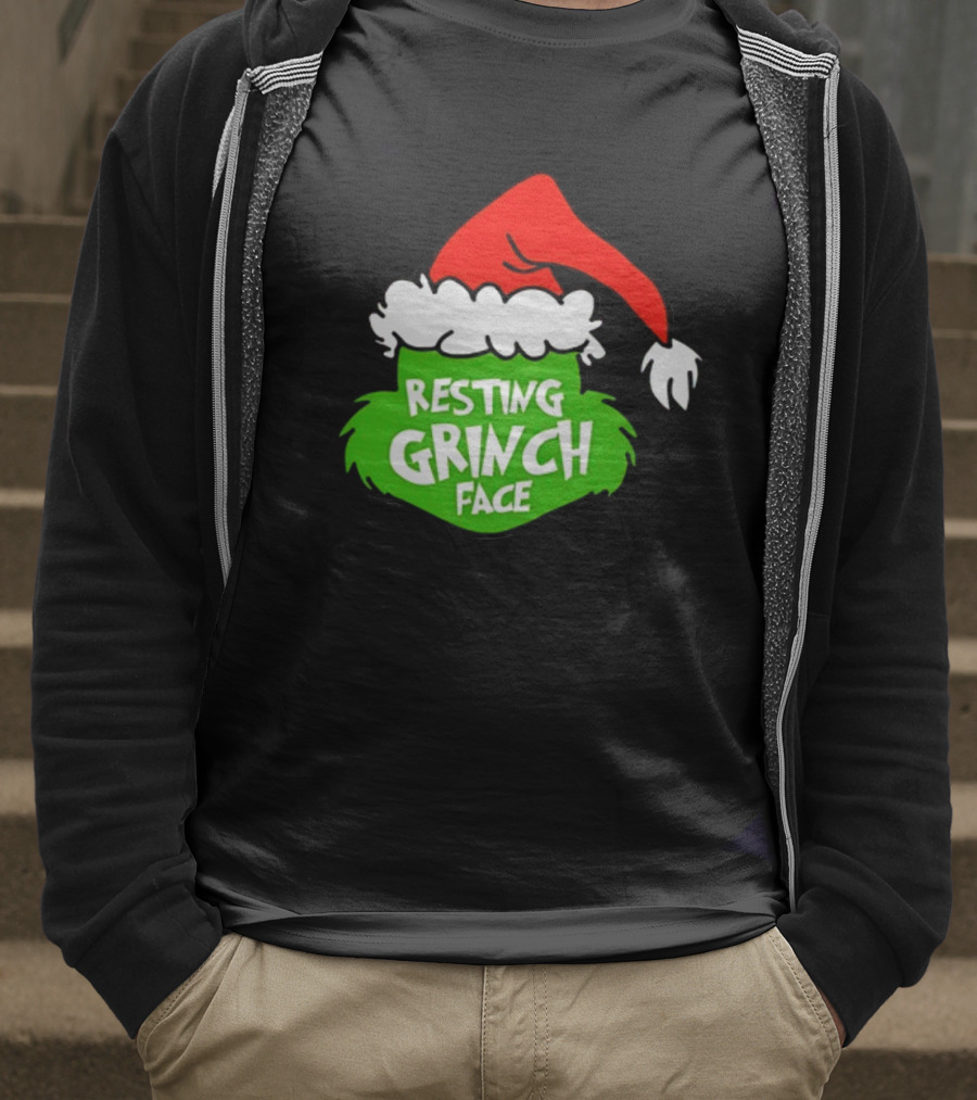 Resting Grinch Face Santa Hat Christmas T-Shirt