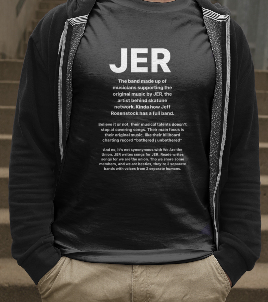 JER Skatunenetwork Band Supporting Original Music By JER Artist Behind Skatune Network Jeff Rosenstock Full Band T-Shirt