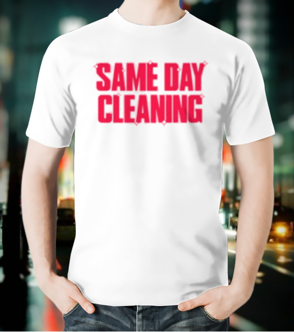Sammy Virji Same Day Cleaning Bold Red Text T-Shirt