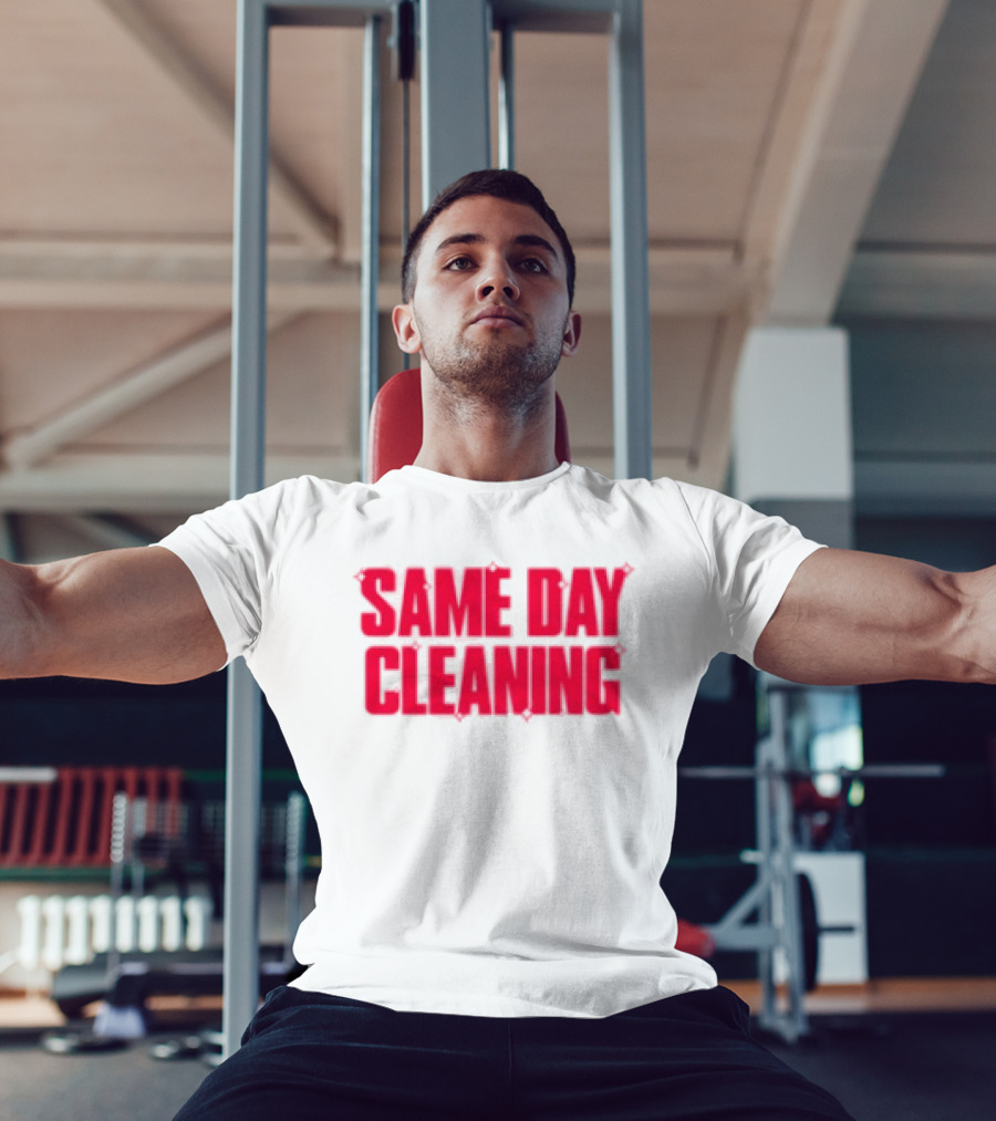 Sammy Virji Same Day Cleaning Bold Red Text T-Shirt