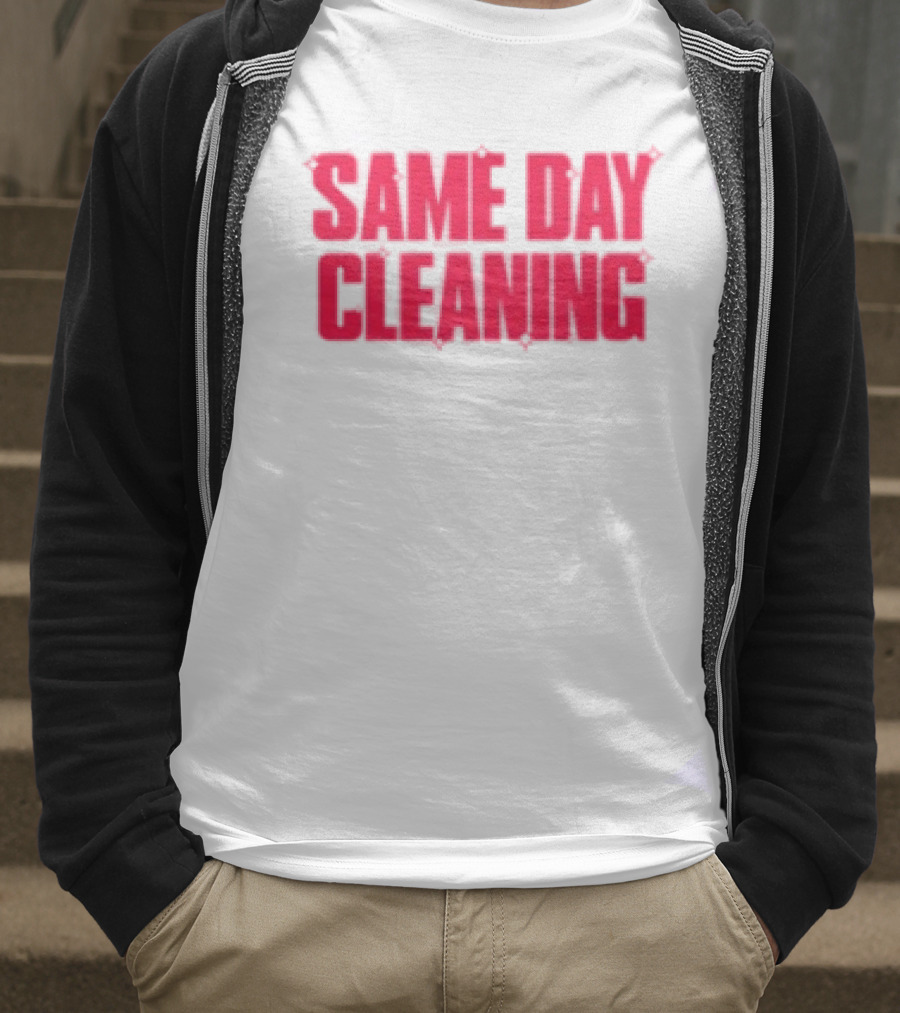 Sammy Virji Same Day Cleaning Bold Red Text T-Shirt