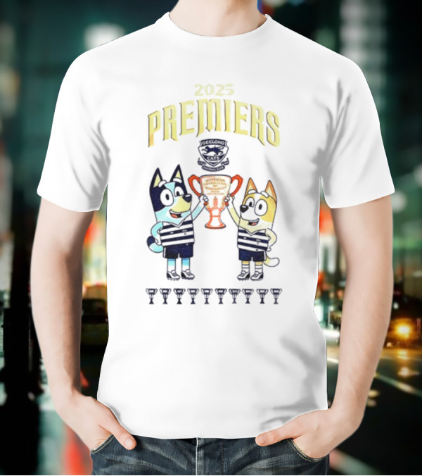 2025 Premiers Bluey And Bingo Geelong Cats Football AFL T-Shirt