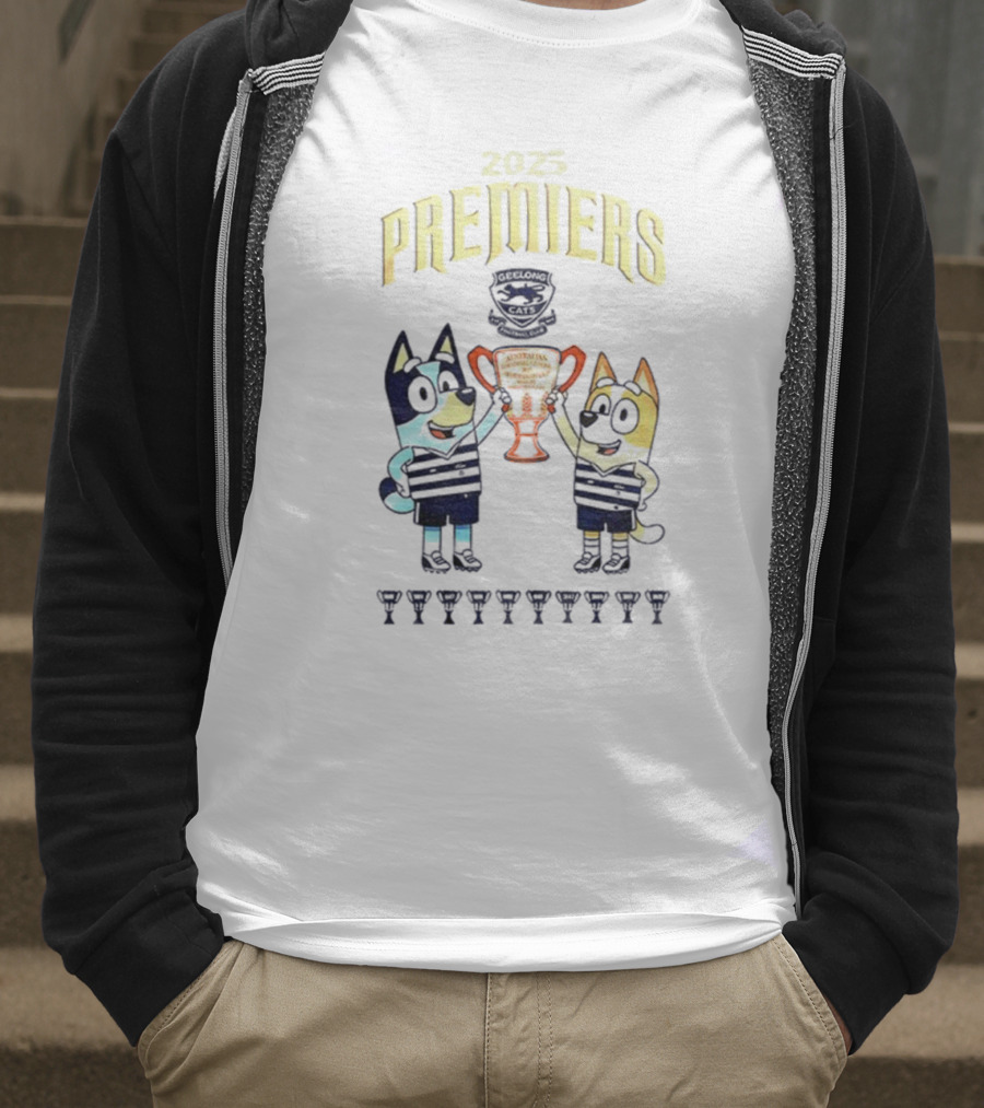 2025 Premiers Bluey And Bingo Geelong Cats Football AFL T-Shirt
