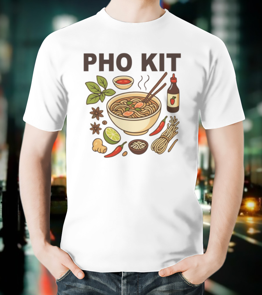 Pho Kit Noodle Bowl With Ingredients And Chopsticks T-Shirt