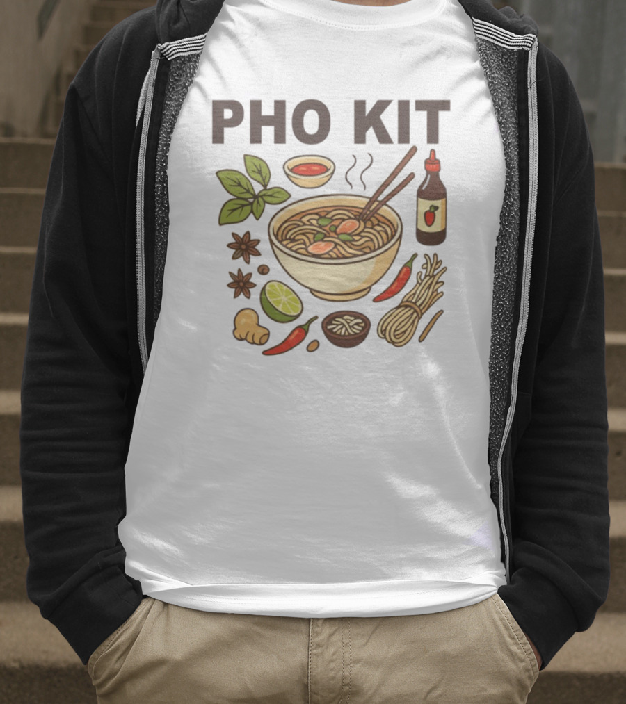 Pho Kit Noodle Bowl With Ingredients And Chopsticks T-Shirt