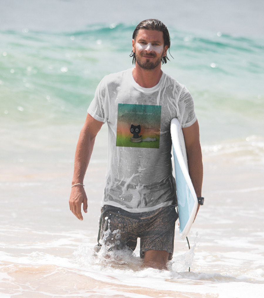 No Idea Where I'm Going Wee Black Cat Riding Robot Vacuum T-Shirt