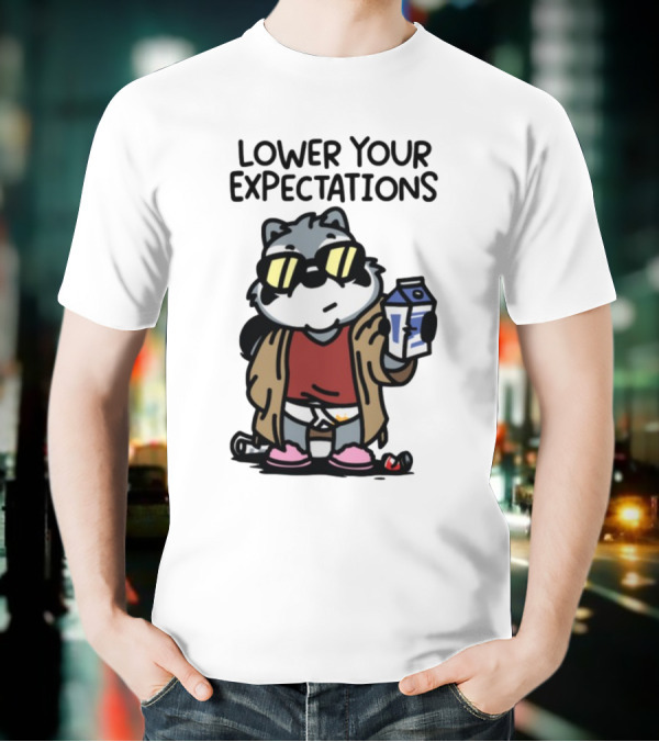 Lower Your Expectations Cartoon Character With Sunglasses And Milk Carton T-Shirt