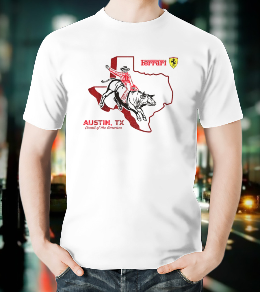 Ferrari Austin Texas Circuit Of The Americas Bull Rider Map Icon T-Shirt