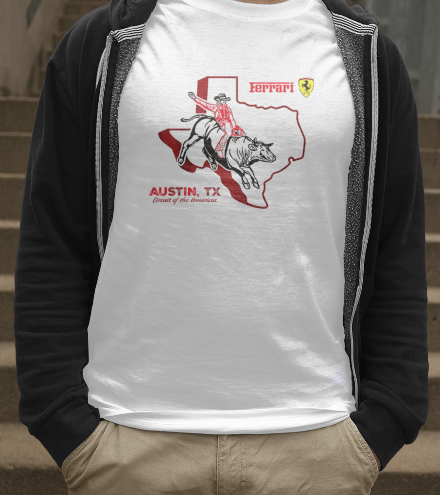 Ferrari Austin Texas Circuit Of The Americas Bull Rider Map Icon T-Shirt