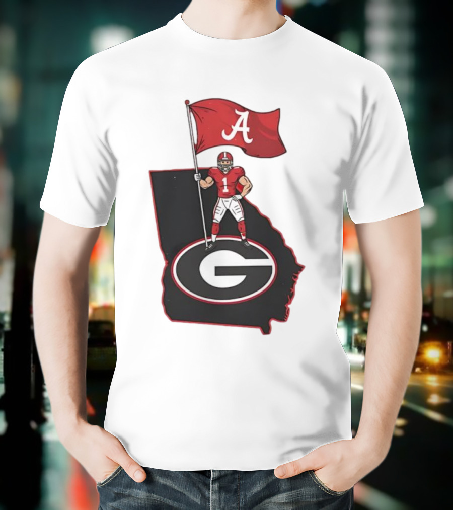 Alabama Crimson Tide Flag Over Georgia Bulldogs Map Football Rivalry T-Shirt