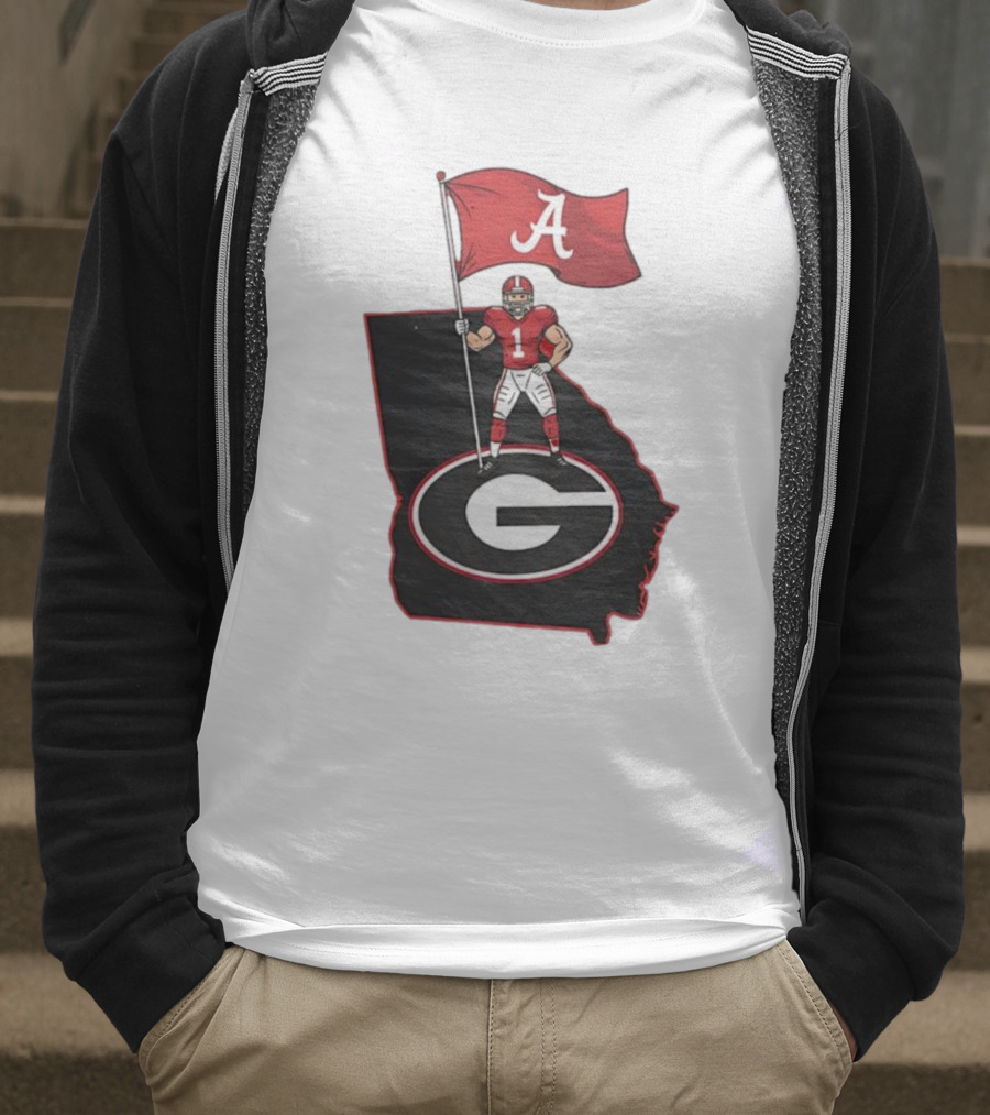 Alabama Crimson Tide Flag Over Georgia Bulldogs Map Football Rivalry T-Shirt