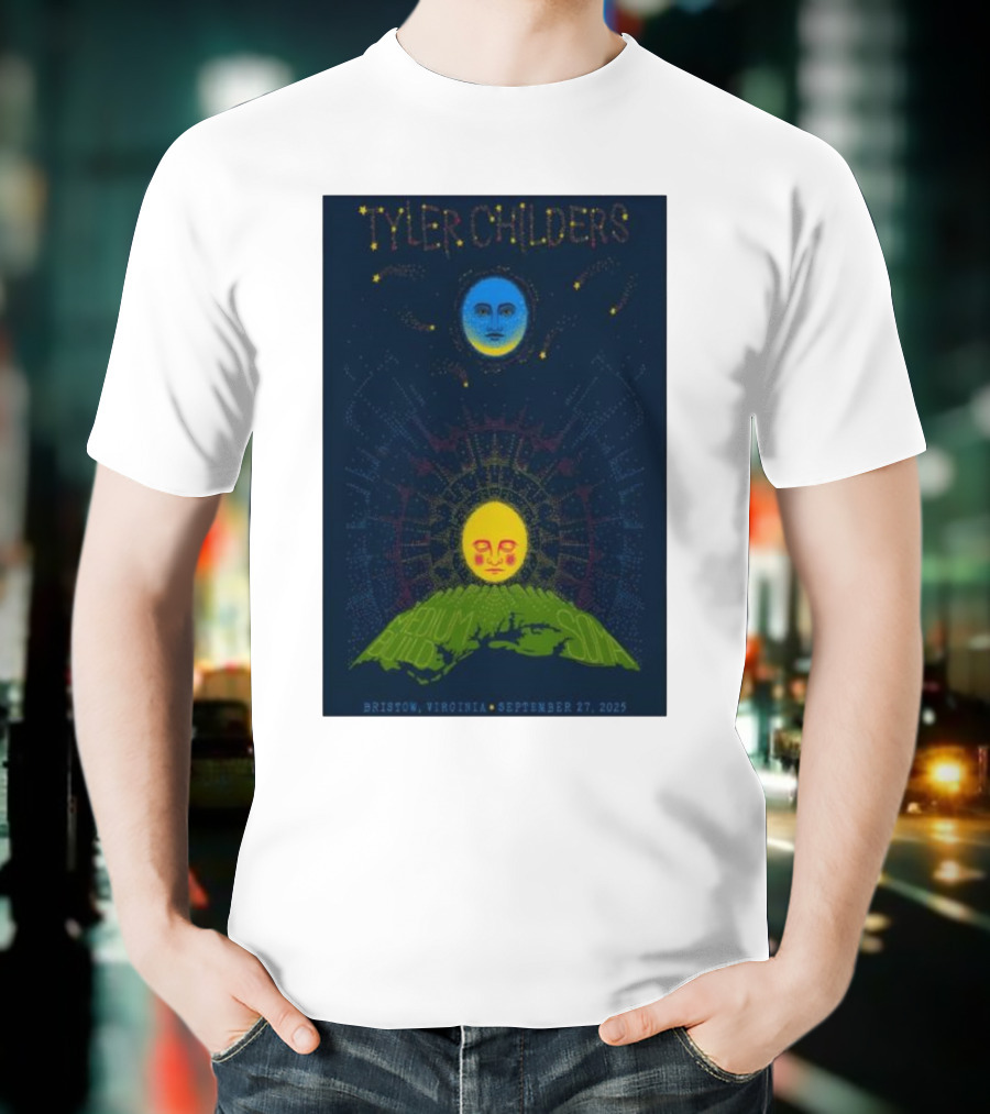 Tyler Childers Bristow Virginia September 27 2025 Medium Build Sola Blue Moon Yellow Sun T-Shirt