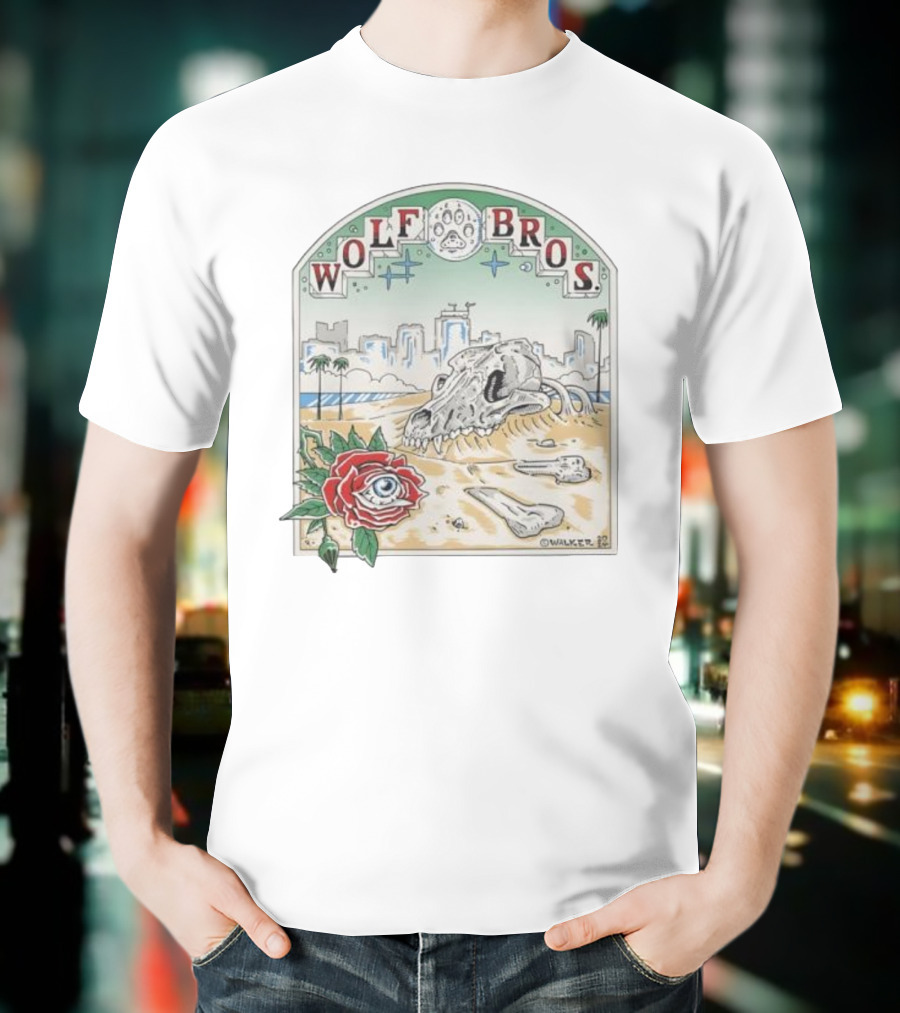Wolf Bros Skull And Rose Beach Scene Ft Lauderdale Florida T-Shirt