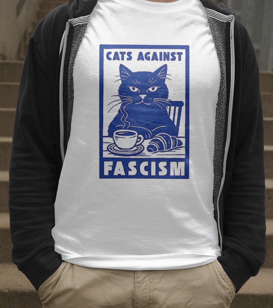 Cats Against Fascism Coffee And Croissant T-Shirt