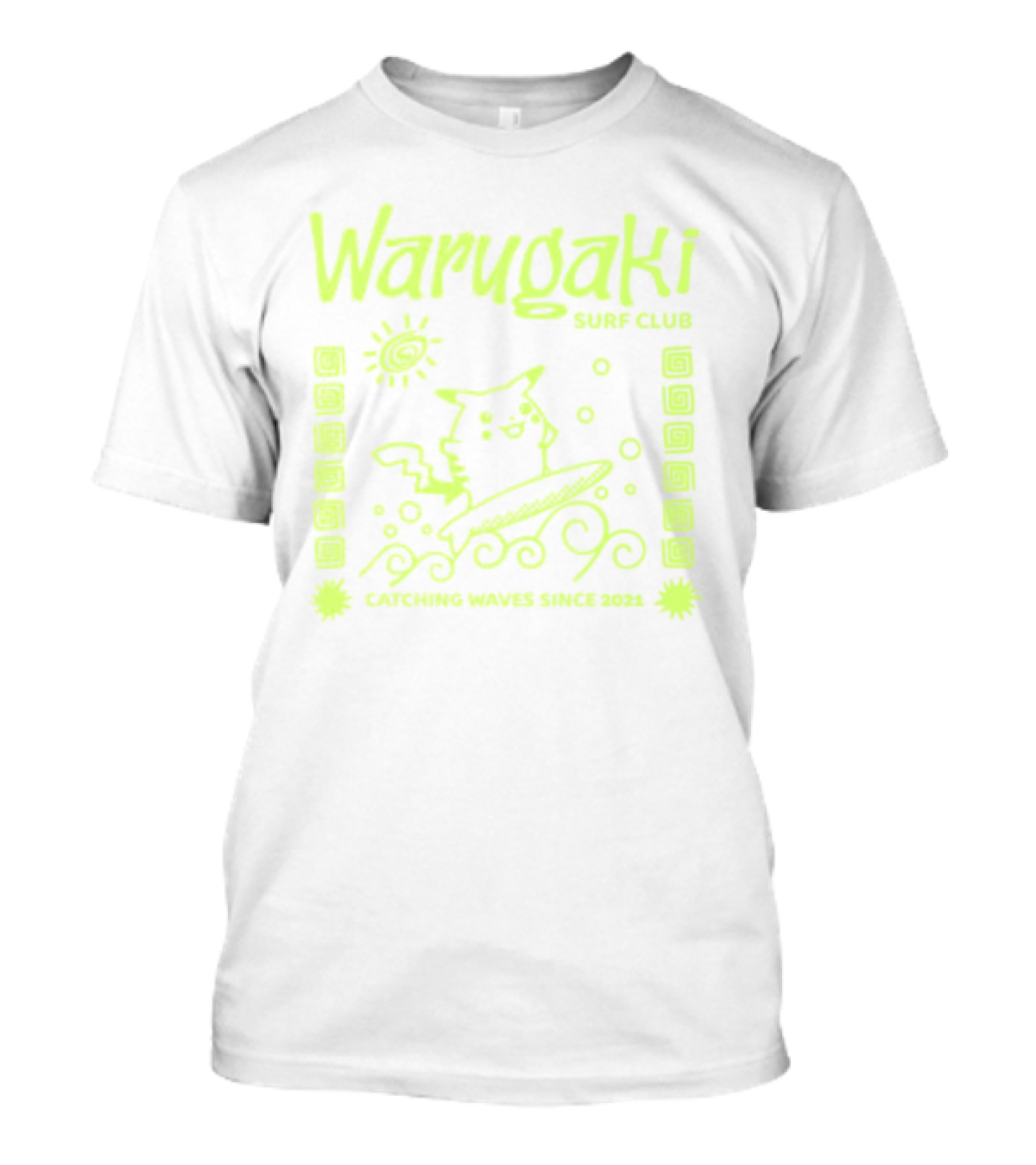 Warugaki Surf Club Pikachu Surfing Illustration Sun And Waves T-Shirt