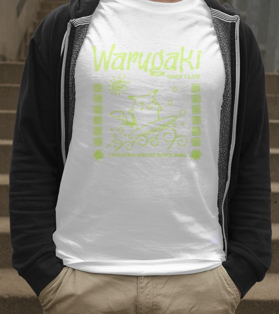 Warugaki Surf Club Pikachu Surfing Illustration Sun And Waves T-Shirt