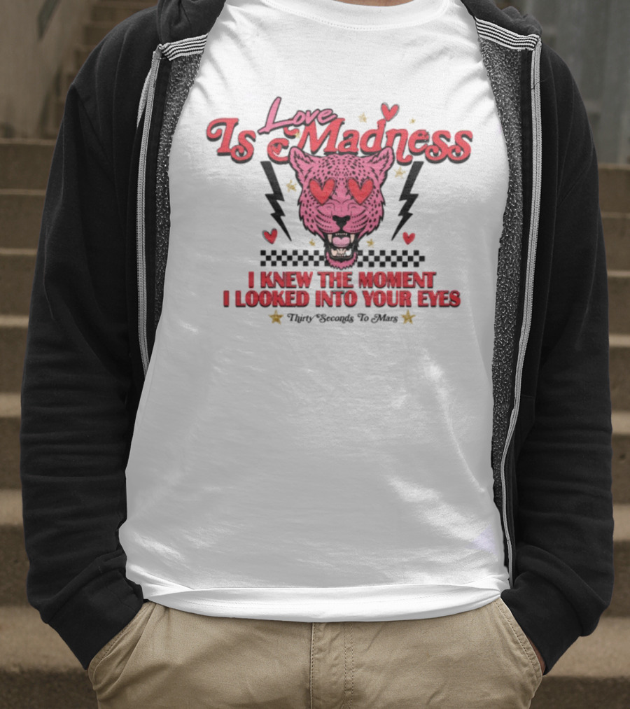 Love Is Madness I Knew The Moment I Looked Into Your Eyes Leopard Hearts T-Shirt
