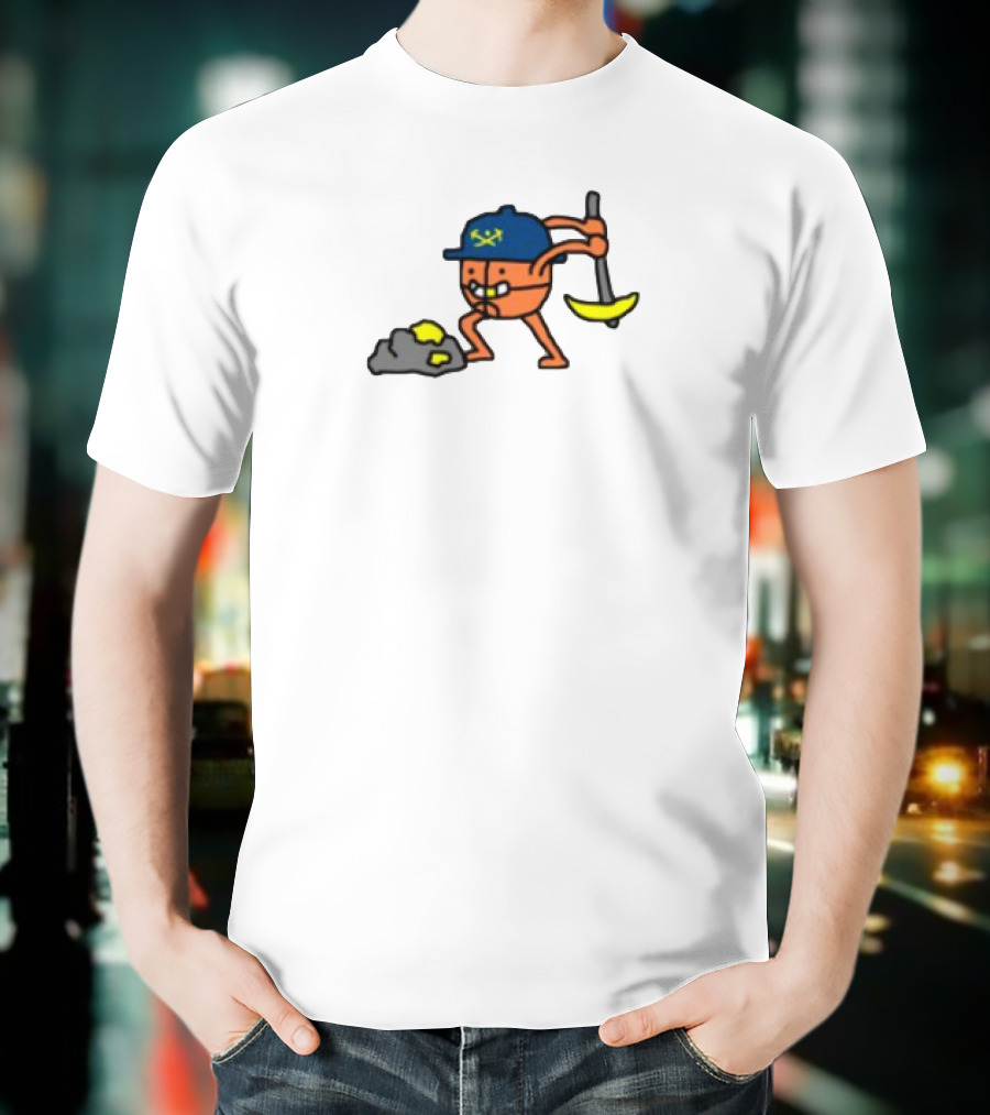 Miner Character With Pickaxe Discovering Gold Nuggets T-Shirt