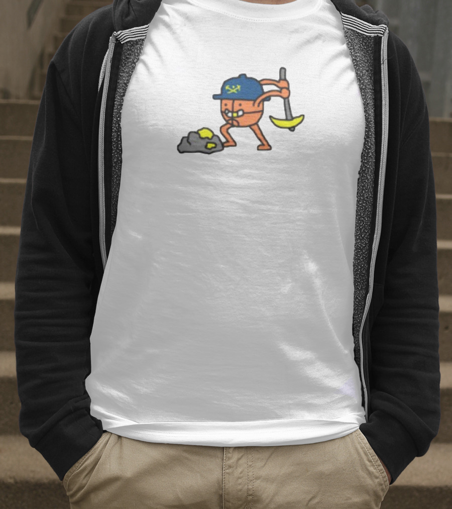 Miner Character With Pickaxe Discovering Gold Nuggets T-Shirt