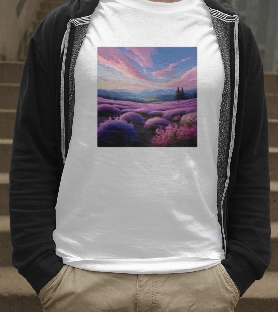 Her Radiant Bloom Lavender Sunset Landscape With Pink And Purple Sky T-Shirt