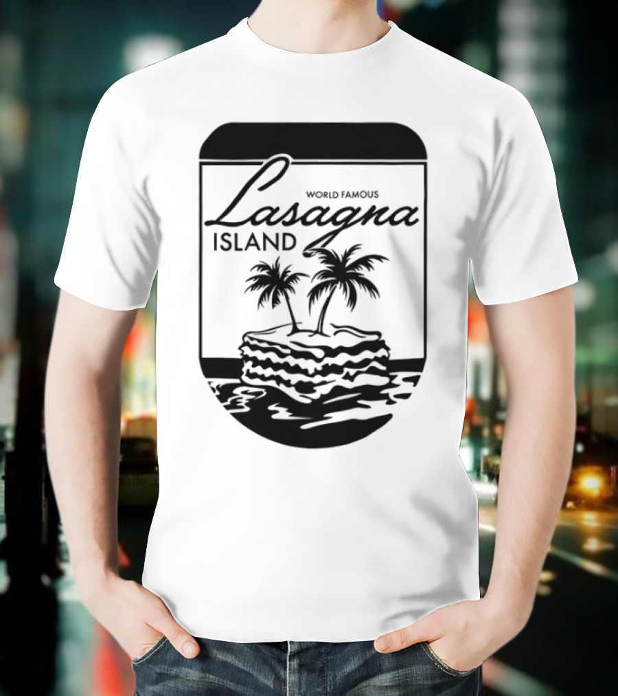 World Famous Lasagna Island Cat Cartoon Comic Humor Retro Style T-Shirt