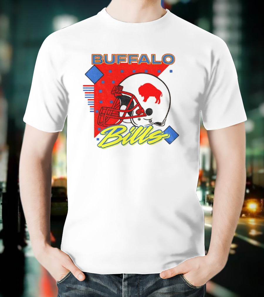 Buffalo Bills 90s Style Football Helmet Retro NFL Game Day T-Shirt