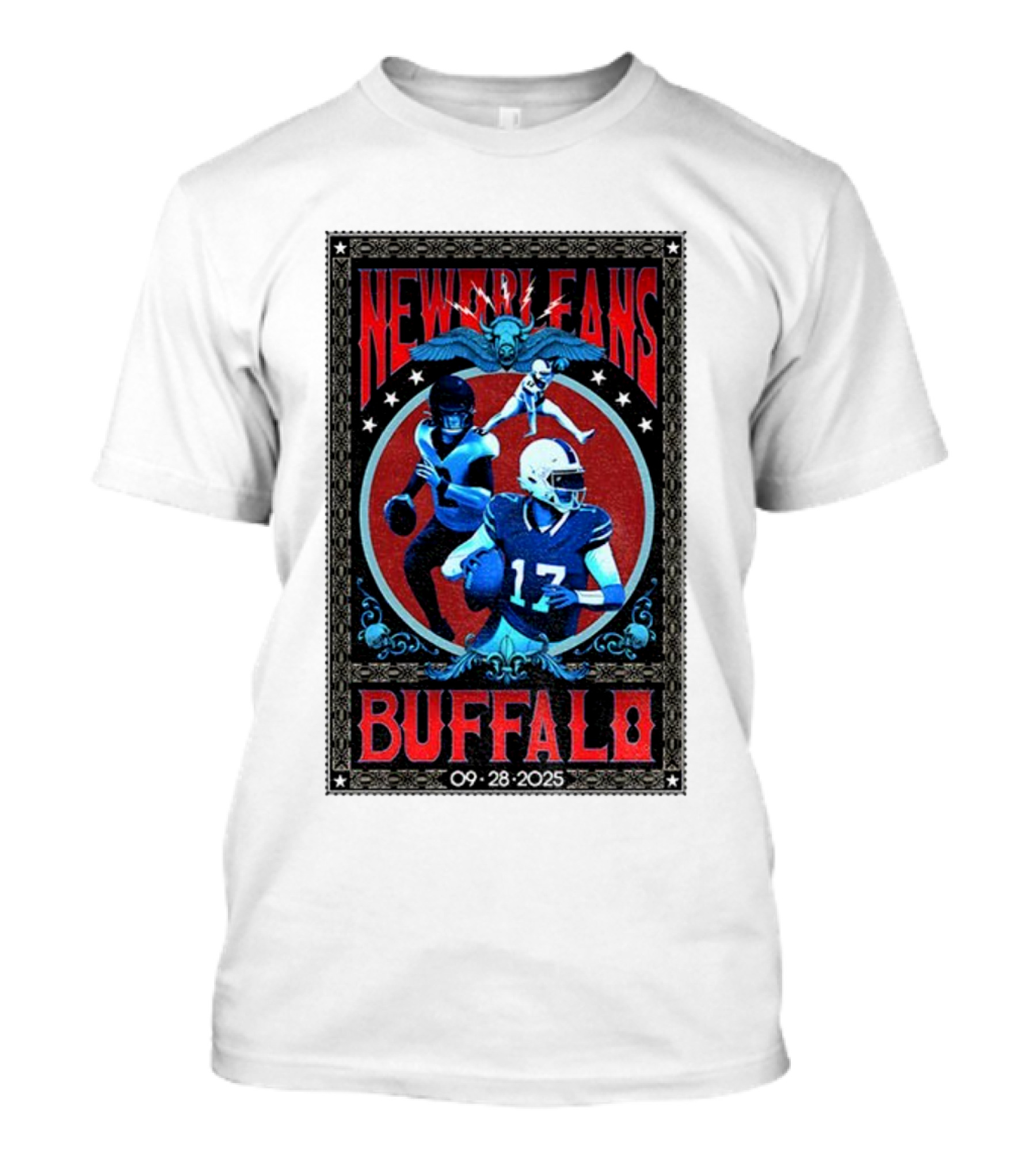 New Orleans Vs Buffalo September 28 2025 NFL Football Josh Allen Tyler Bass T-Shirt