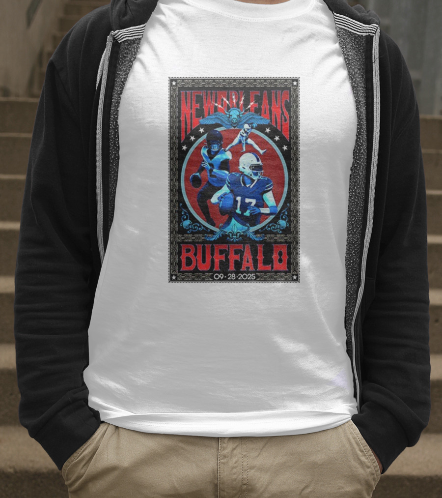 New Orleans Vs Buffalo September 28 2025 NFL Football Josh Allen Tyler Bass T-Shirt