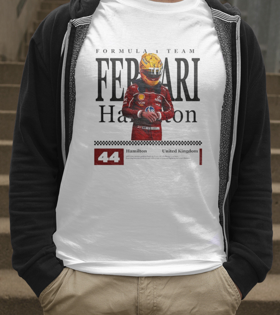 Ferrari Hamilton Red Racing Suit 44 UK Formula 1 Team T-Shirt