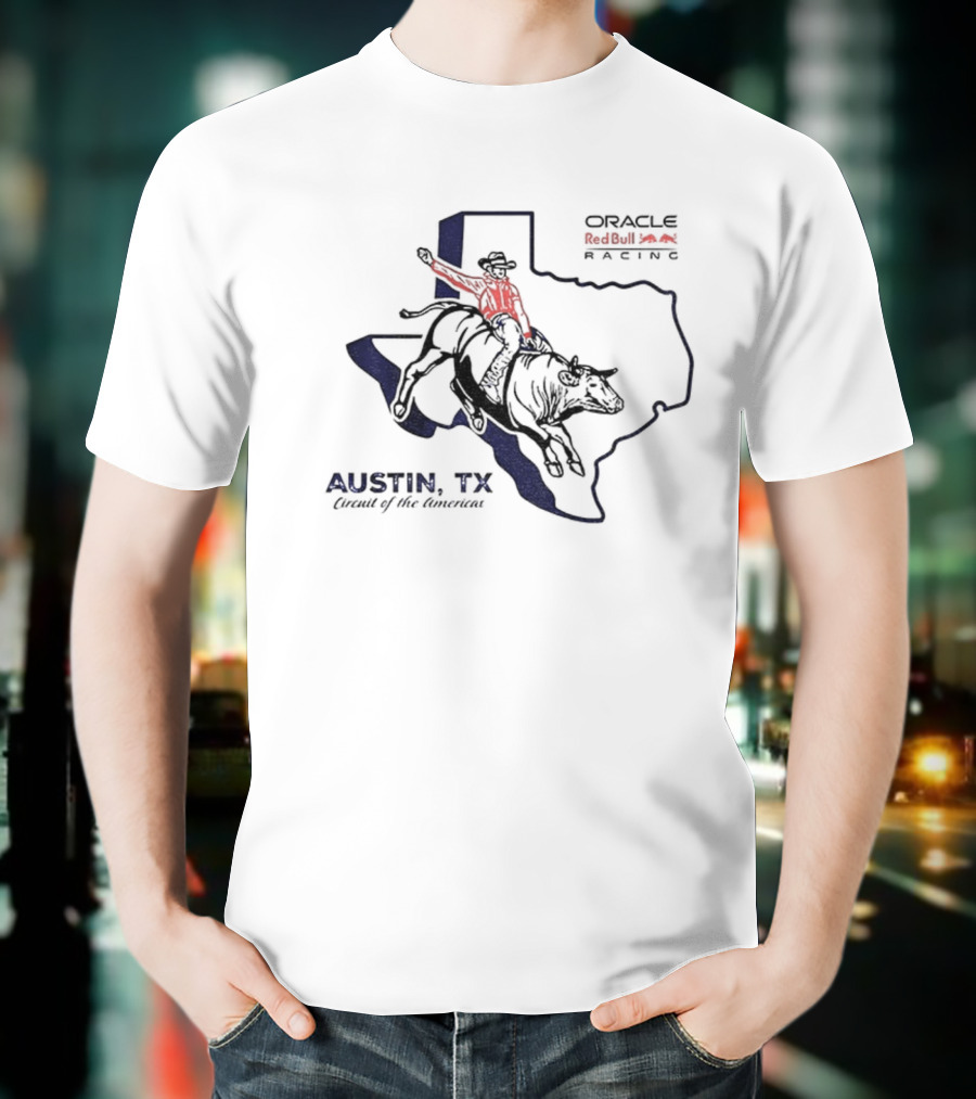 Oracle Red Bull Racing Austin TX Circuit Of The Americas Cowboy Bull Riding Texas Outline T-Shirt