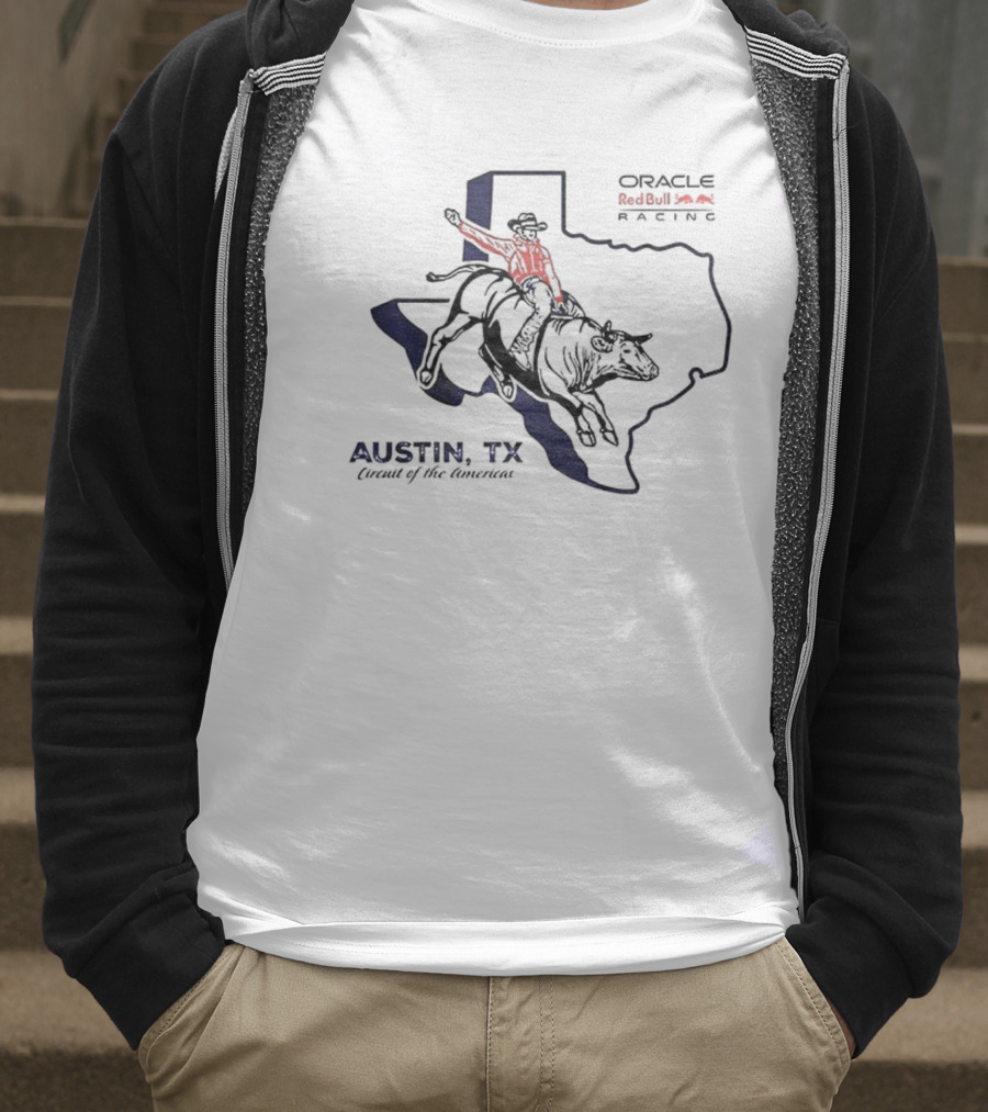 Oracle Red Bull Racing Austin TX Circuit Of The Americas Cowboy Bull Riding Texas Outline T-Shirt