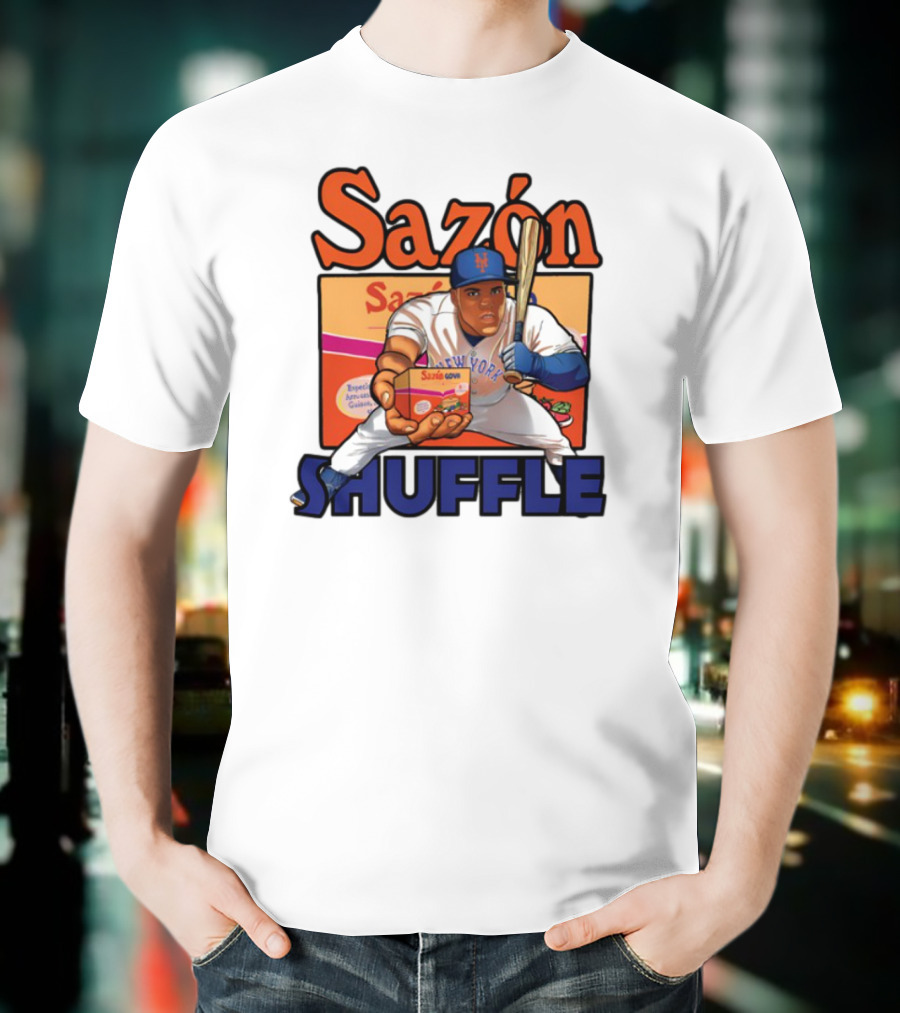 New York Sazón Goya Baseball Player Shuffle T-Shirt