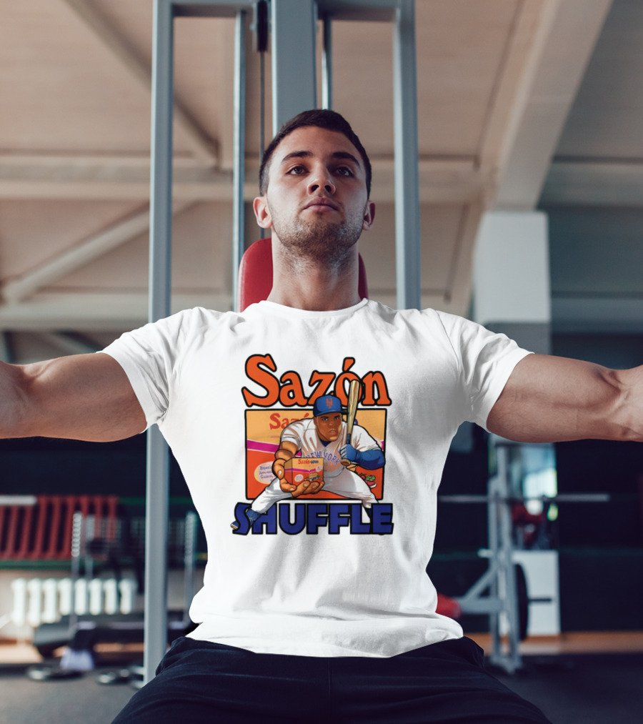 New York Sazón Goya Baseball Player Shuffle T-Shirt