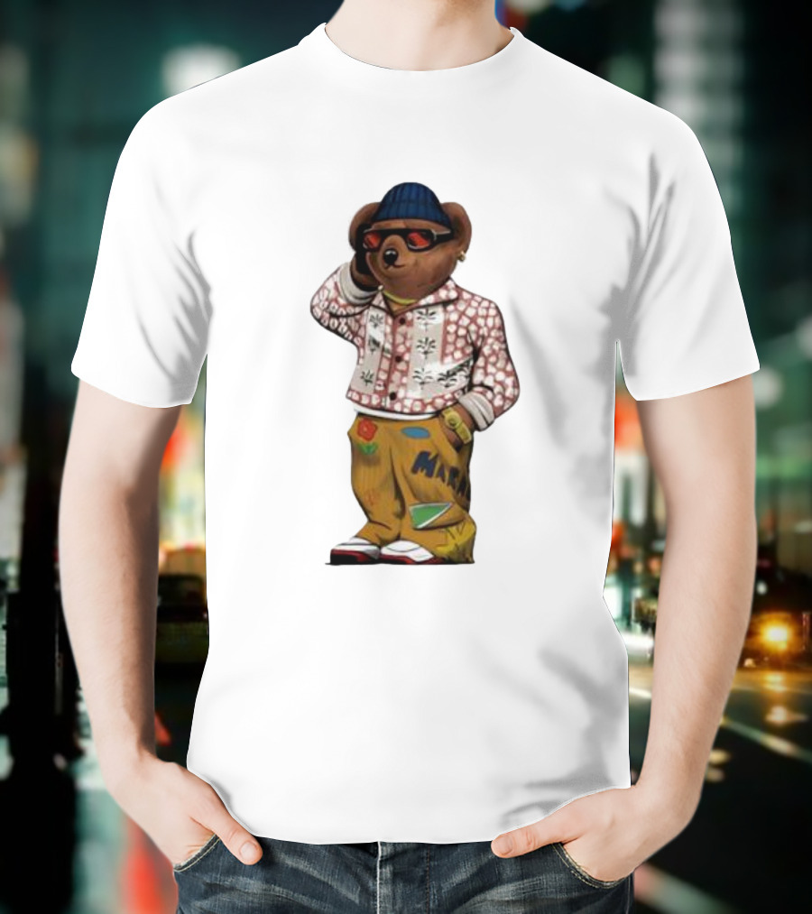 Folk Fitted Bear Floral Pattern Jacket Cool Style T-Shirt