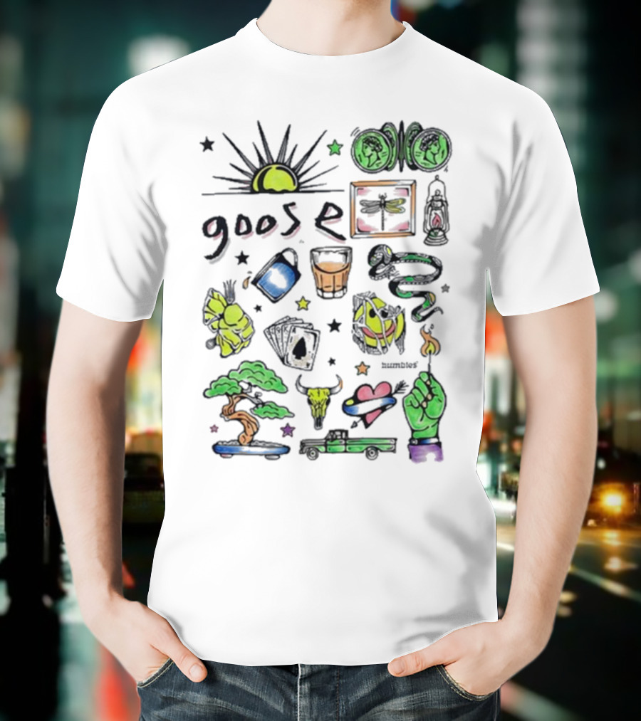 Goose Highlighter Hand Colored Sun Lock Tree Heart Candle Imagery T-Shirt