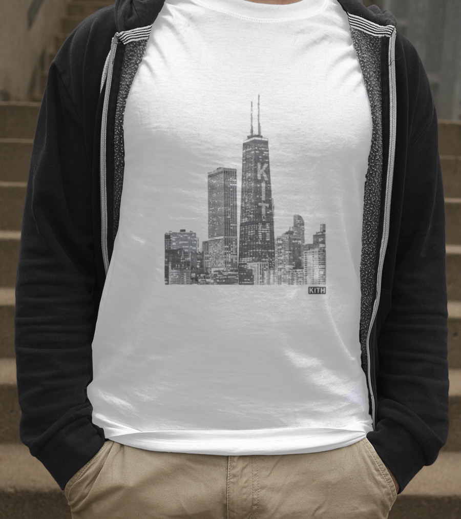 Kith Chicago Skyline Merchandise Featuring Iconic Skyscraper Artwork T-Shirt