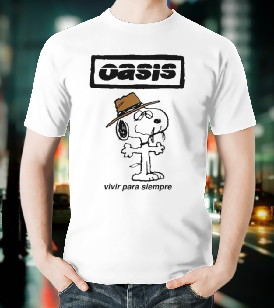 Snoopy Oasis Vivir Para Siempre Taza Café En El Desierto Icono Vintage T-Shirt