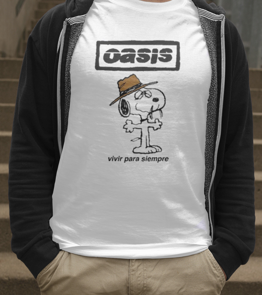 Snoopy Oasis Vivir Para Siempre Taza Café En El Desierto Icono Vintage T-Shirt