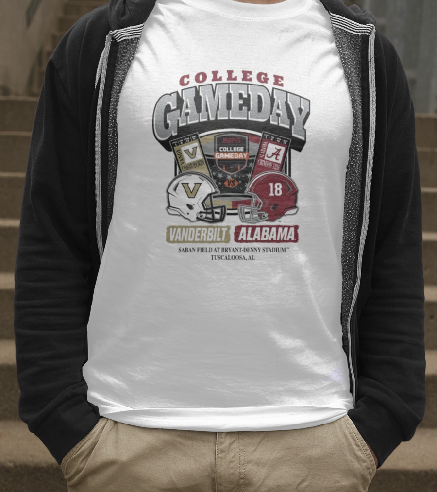 College GameDay Vanderbilt Commodores Vs Alabama Crimson Tide Saban Field Bryant Denny Stadium Tuscaloosa 2025 T-Shirt