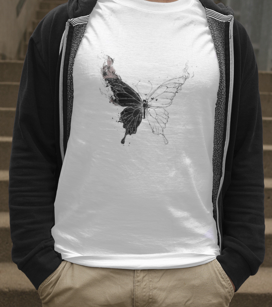 Princess Goes Butterfly Diagram Black Wings Illustration T-Shirt