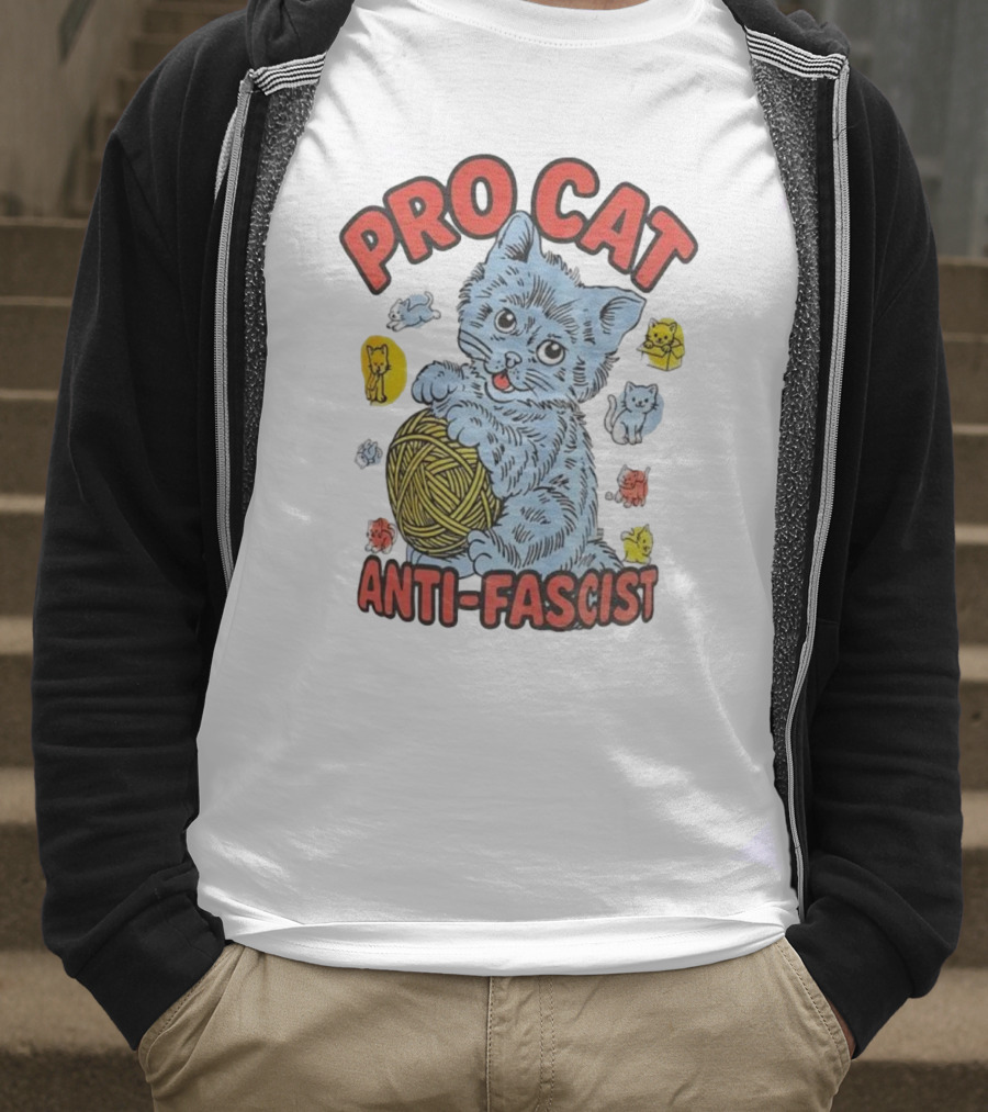 Pro Cat Anti Fascist Cat Ball Of Yarn With Cute Kittens T-Shirt