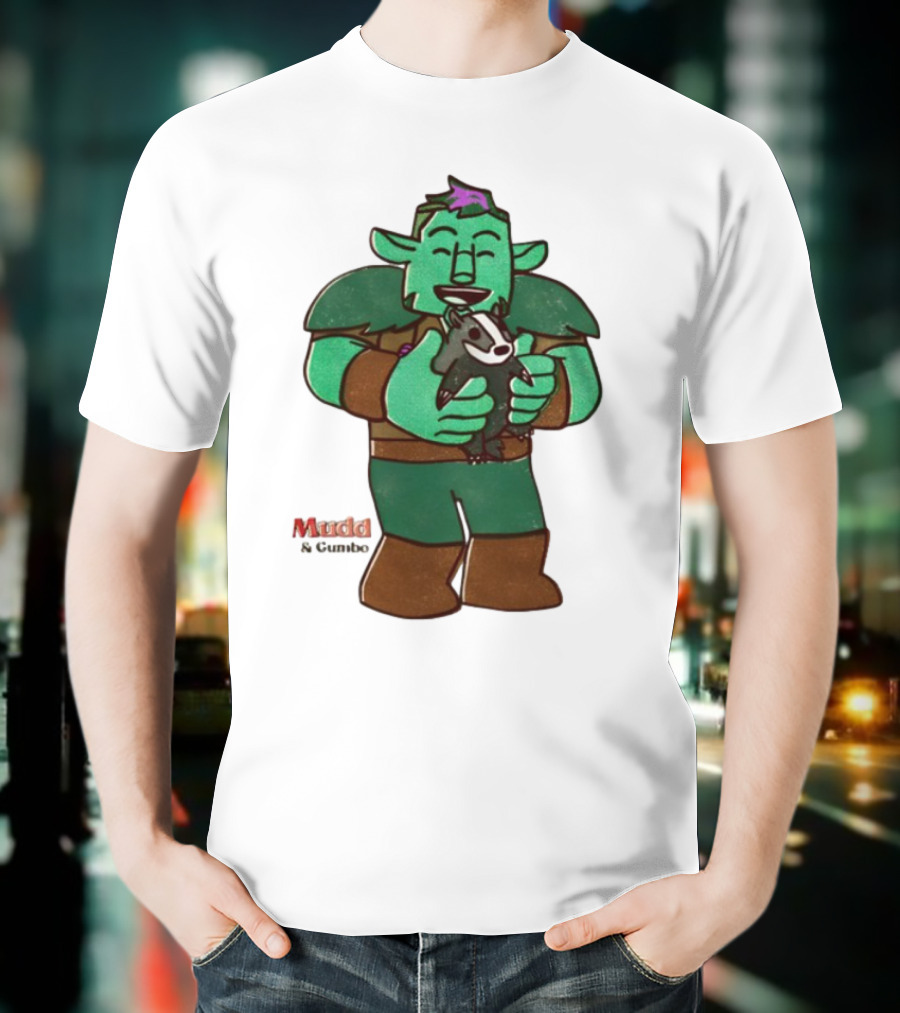 Mudd & Omino Goblin Character Embracing Pet Badger T-Shirt