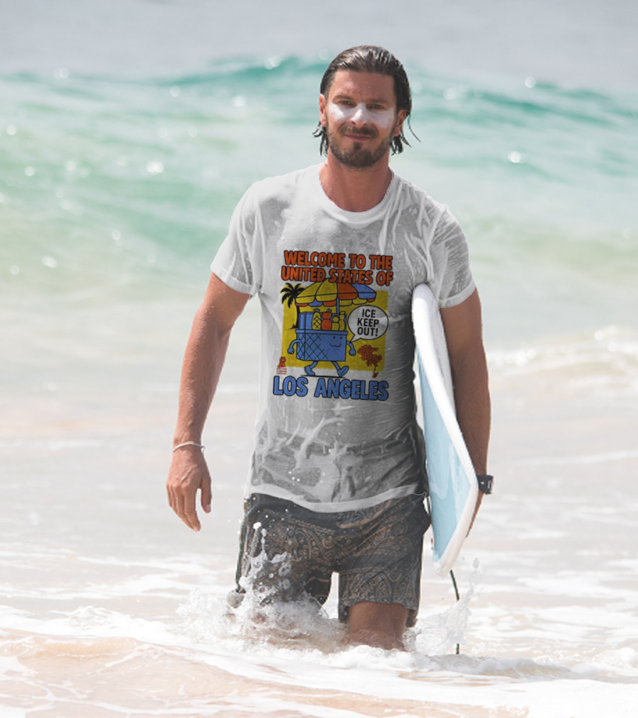 Welcome To The United States Of Los Angeles Keep Out ICE Vendor Cart Icons Palm Trees T-Shirt