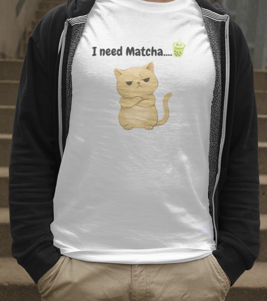 Amran I Need Matcha Grumpy Cat Boba Bubble Tea T-Shirt