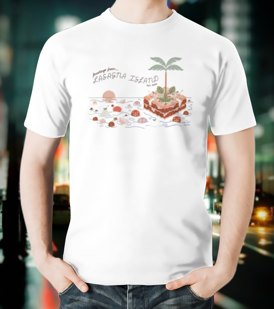 Greetings From Lasagna Island Est 2024 Tropical Pasta Paradise T-Shirt