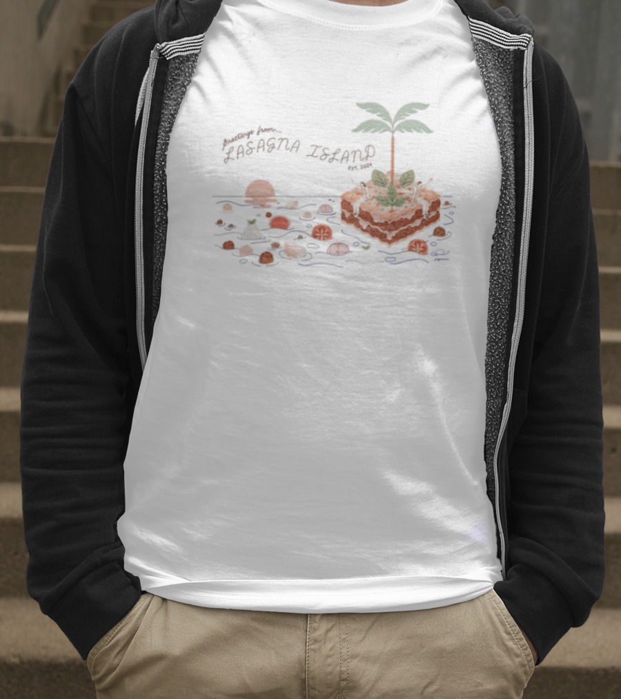Greetings From Lasagna Island Est 2024 Tropical Pasta Paradise T-Shirt