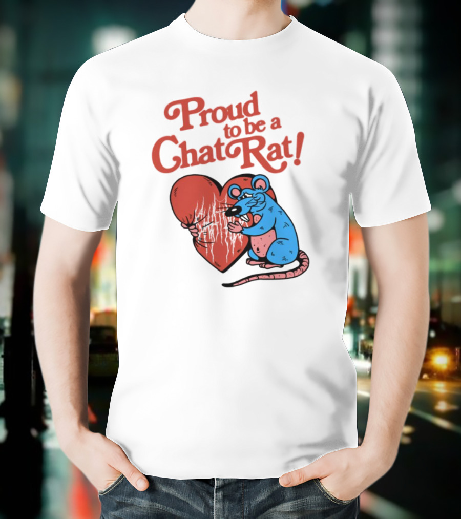 Proud To Be A Chat Rat Heart Hugging Cartoon Blue Rat T-Shirt