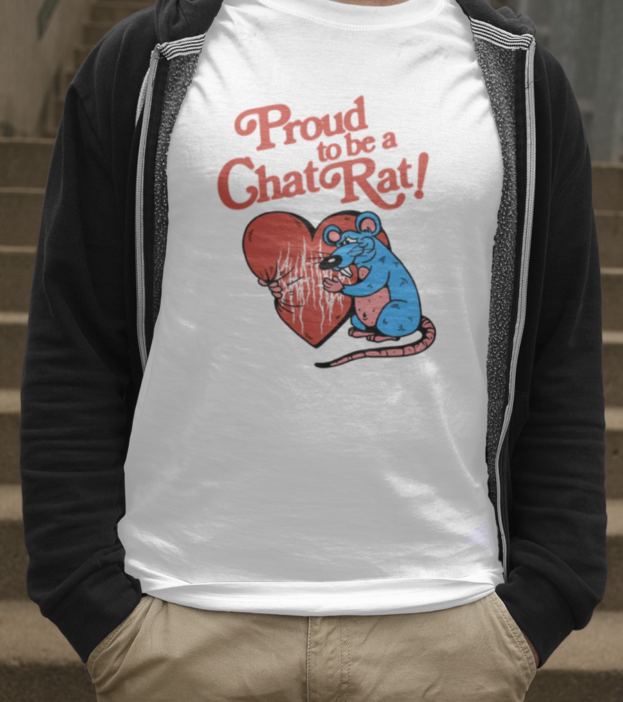 Proud To Be A Chat Rat Heart Hugging Cartoon Blue Rat T-Shirt